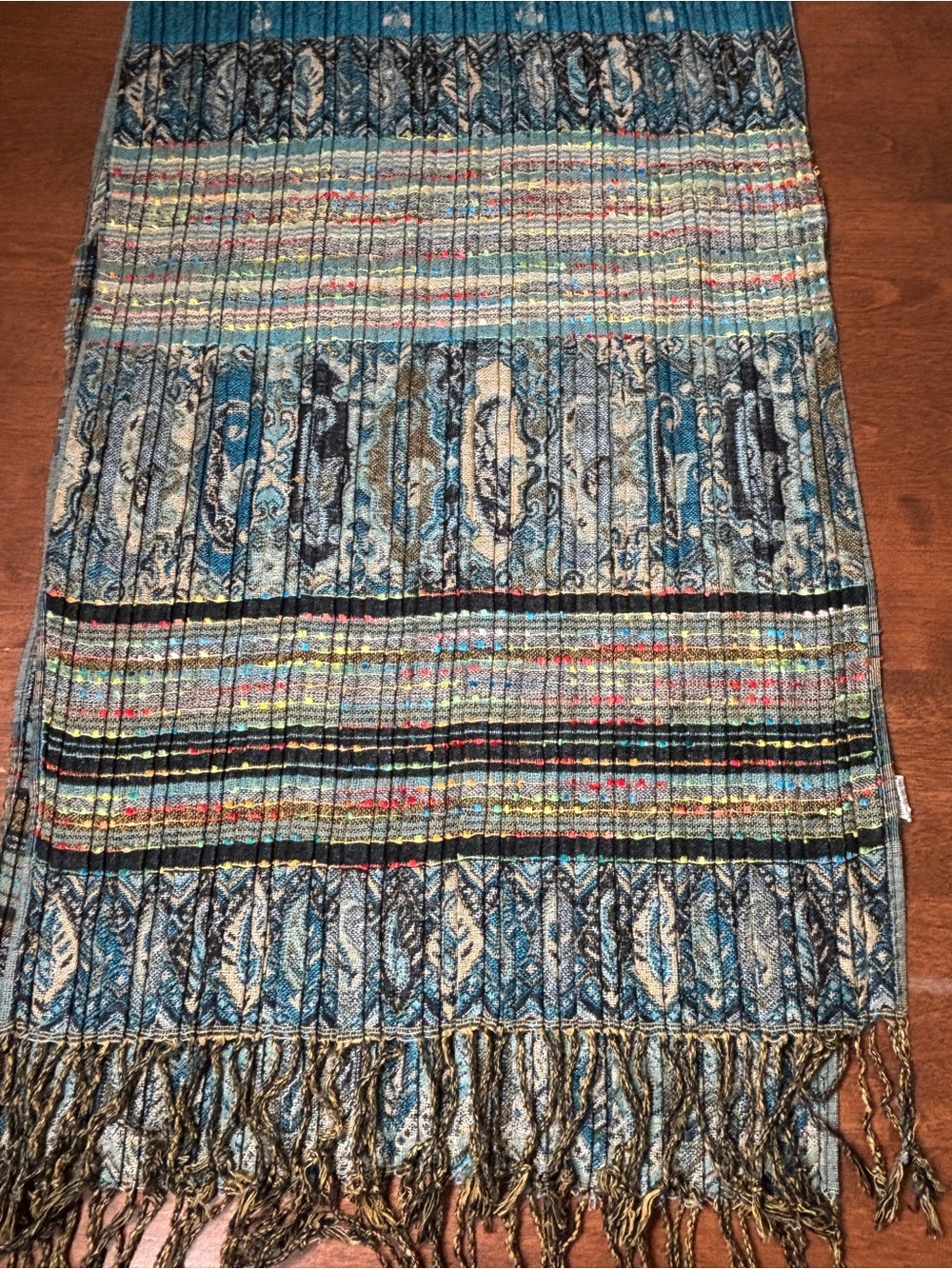 Vintage Boho Multi-Pattern Ribbed Scarf Pashmina - Picture 9 of 10